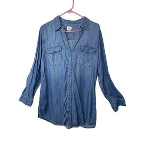 Chico's women's large size 12 petite chambray button down classic timeless
